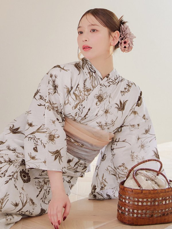 画像14: 【即日発送】アンティーク調ボタニカル浴衣【浴衣３点セット 浴衣/帯/下駄】[YMT]