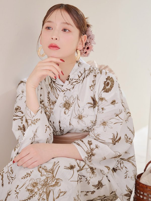 画像16: 【即日発送】アンティーク調ボタニカル浴衣【浴衣３点セット 浴衣/帯/下駄】[YMT]