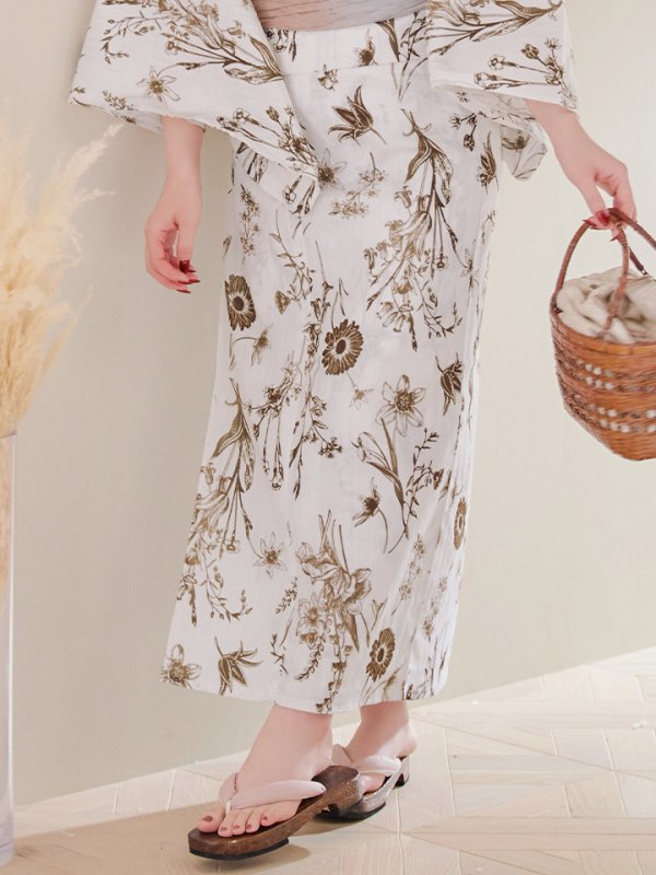 画像19: 【即日発送】アンティーク調ボタニカル浴衣【浴衣３点セット 浴衣/帯/下駄】[YMT]