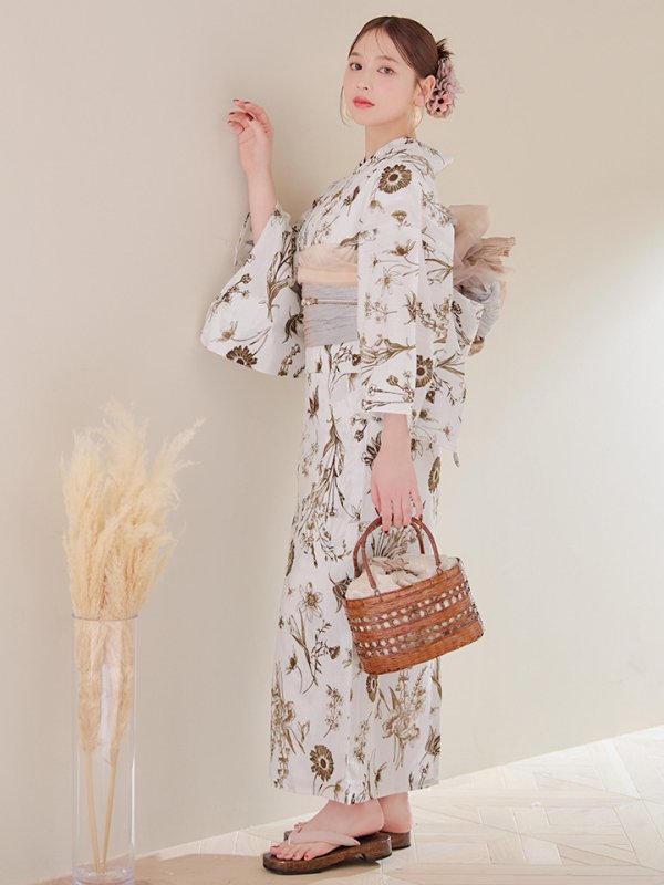 画像3: 【即日発送】アンティーク調ボタニカル浴衣【浴衣３点セット 浴衣/帯/下駄】[YMT]