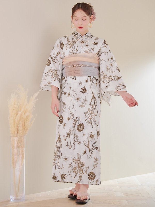 画像4: 【即日発送】アンティーク調ボタニカル浴衣【浴衣３点セット 浴衣/帯/下駄】[YMT]