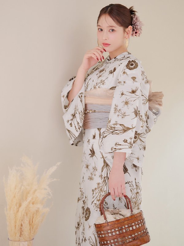 画像5: 【即日発送】アンティーク調ボタニカル浴衣【浴衣３点セット 浴衣/帯/下駄】[YMT]