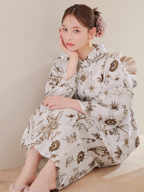 画像7: 【即日発送】アンティーク調ボタニカル浴衣【浴衣３点セット 浴衣/帯/下駄】[YMT]