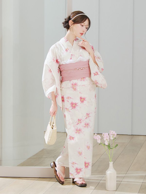 画像11: 【即日発送】淡色桜花柄浴衣【浴衣３点セット 浴衣/帯/下駄】[YMT]