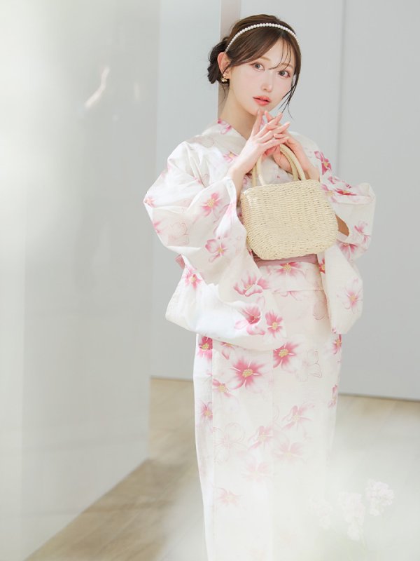 画像13: 【即日発送】淡色桜花柄浴衣【浴衣３点セット 浴衣/帯/下駄】[YMT]