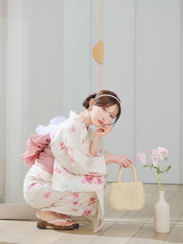 画像14: 【即日発送】淡色桜花柄浴衣【浴衣３点セット 浴衣/帯/下駄】[YMT]