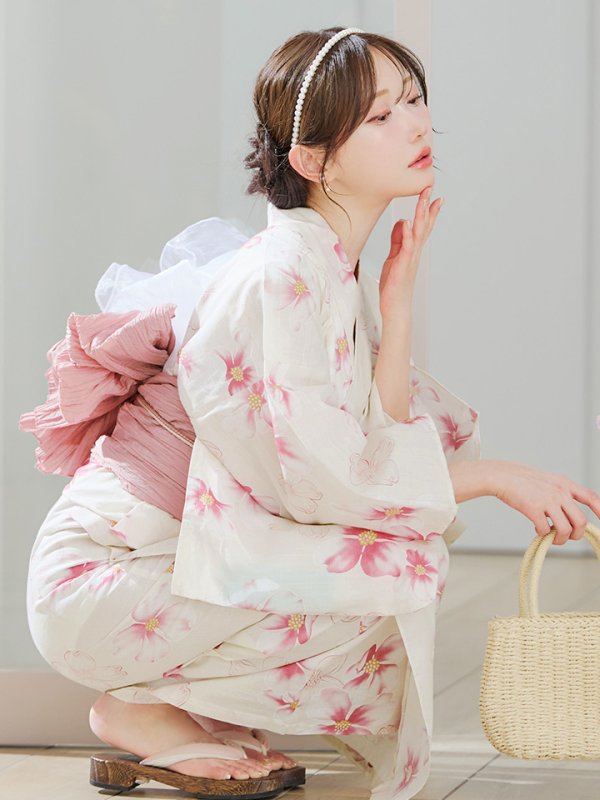 画像15: 【即日発送】淡色桜花柄浴衣【浴衣３点セット 浴衣/帯/下駄】[YMT]