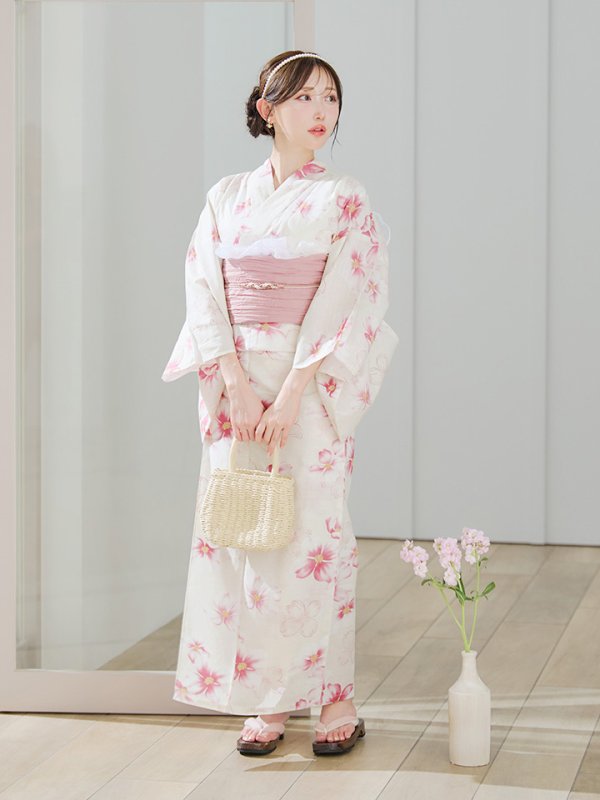 画像16: 【即日発送】淡色桜花柄浴衣【浴衣３点セット 浴衣/帯/下駄】[YMT]