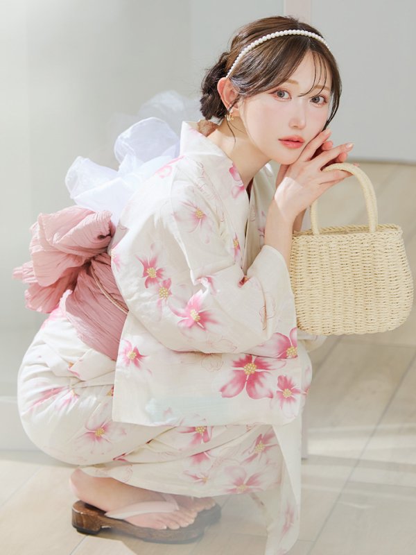画像17: 【即日発送】淡色桜花柄浴衣【浴衣３点セット 浴衣/帯/下駄】[YMT]