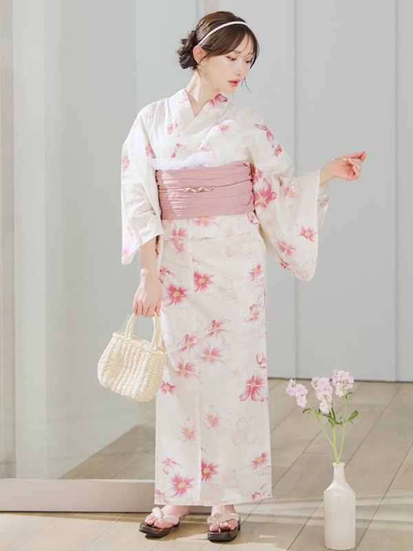 画像4: 【即日発送】淡色桜花柄浴衣【浴衣３点セット 浴衣/帯/下駄】[YMT]