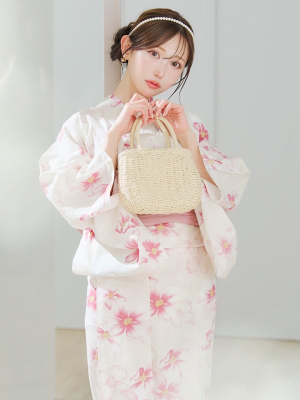 画像5: 【即日発送】淡色桜花柄浴衣【浴衣３点セット 浴衣/帯/下駄】[YMT]