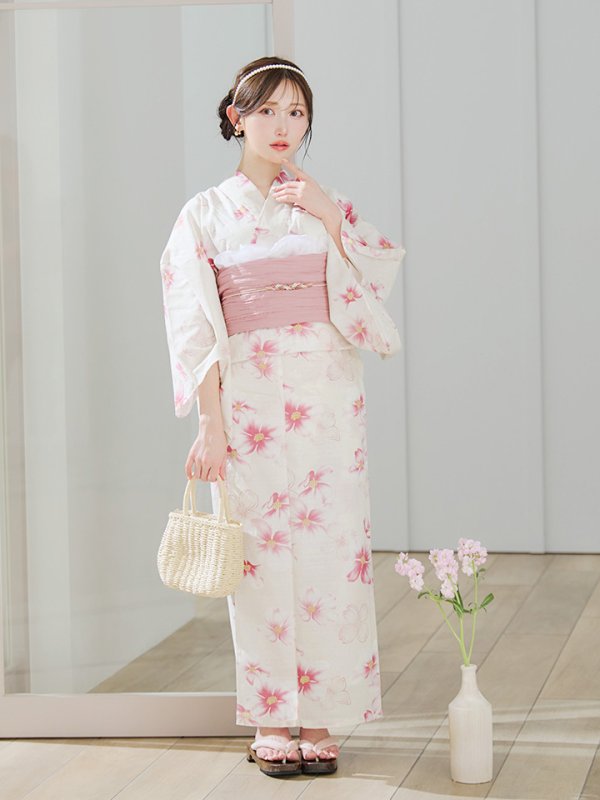 画像6: 【即日発送】淡色桜花柄浴衣【浴衣３点セット 浴衣/帯/下駄】[YMT]