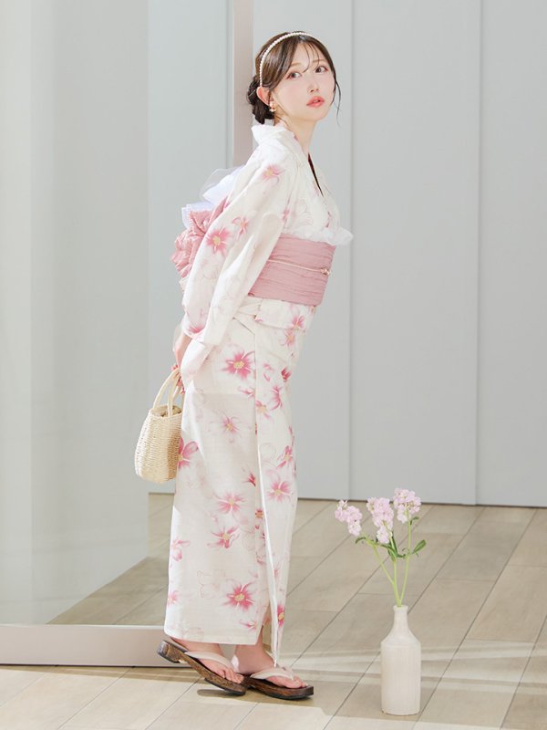 画像9: 【即日発送】淡色桜花柄浴衣【浴衣３点セット 浴衣/帯/下駄】[YMT]