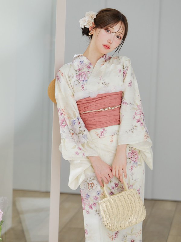 画像3: 【即日発送】牡丹百合花柄浴衣【浴衣３点セット 浴衣/帯/下駄】[YMT]