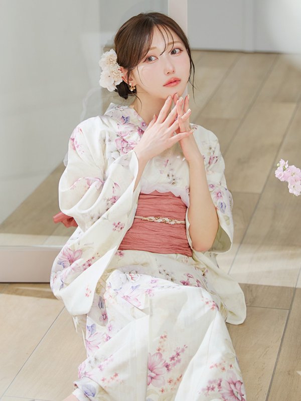 画像5: 【即日発送】牡丹百合花柄浴衣【浴衣３点セット 浴衣/帯/下駄】[YMT]