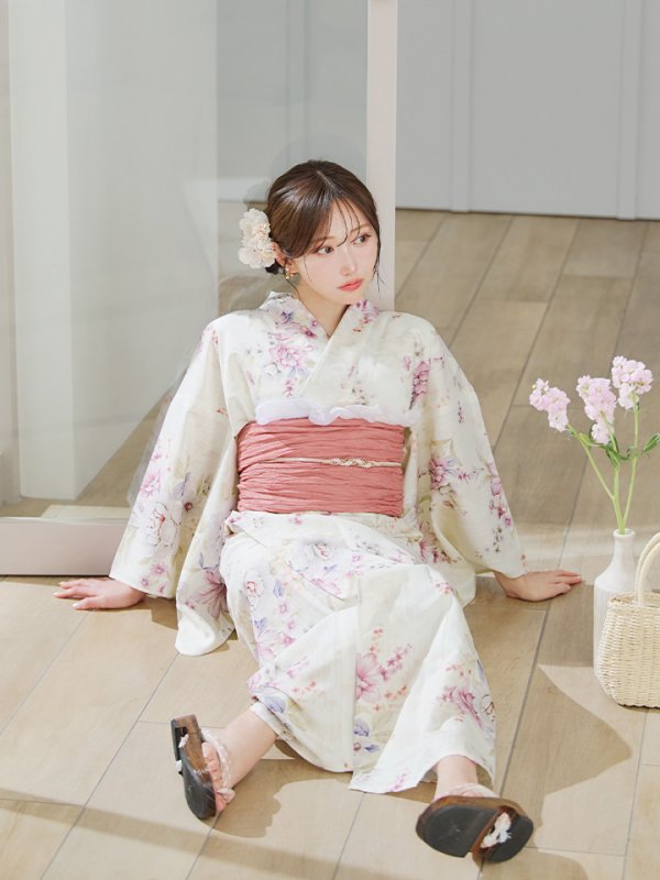 画像9: 【即日発送】牡丹百合花柄浴衣【浴衣３点セット 浴衣/帯/下駄】[YMT]