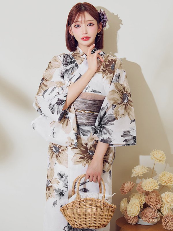 画像14: 【即日発送】陽彩向日葵の水彩浴衣【浴衣３点セット 浴衣/帯/下駄】[YMT]