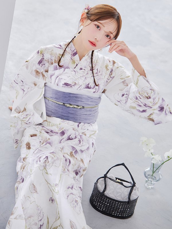 画像1: 藤霞のアンティークローズ浴衣 OBI-g-500-kj-8-GY / HIMO-900-yn-3-GYxGD / HEKO-800-sb-5-W / YA-1016-kj-P / GETA-01-kj-3-IV/ [YMT]