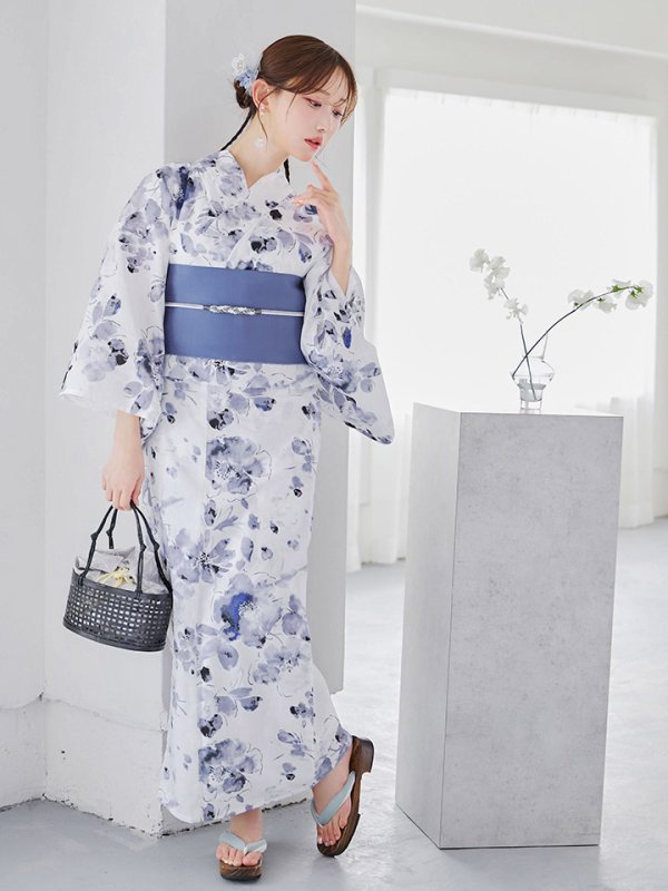 画像12: 【即日発送】水墨ニュアンスフラワー浴衣【浴衣３点セット 浴衣/帯/下駄】[YMT]
