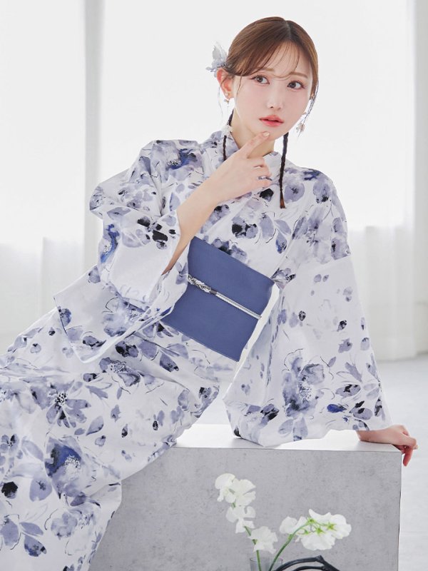 画像13: 【即日発送】水墨ニュアンスフラワー浴衣【浴衣３点セット 浴衣/帯/下駄】[YMT]