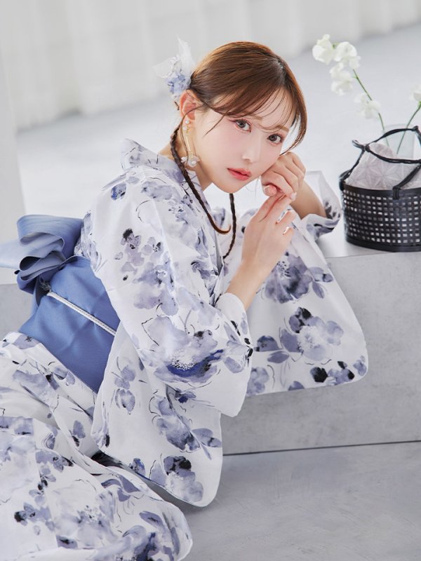 画像14: 【即日発送】水墨ニュアンスフラワー浴衣【浴衣３点セット 浴衣/帯/下駄】[YMT]