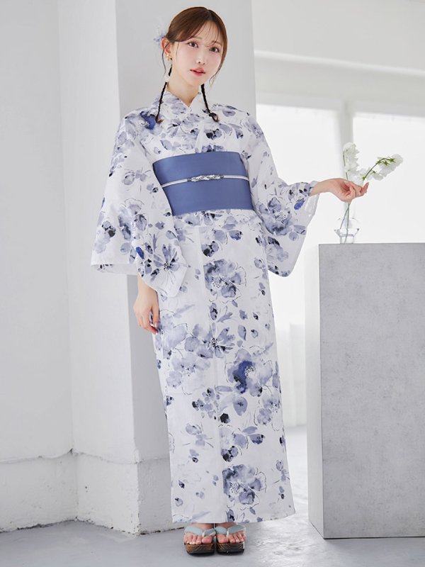画像4: 【即日発送】水墨ニュアンスフラワー浴衣【浴衣３点セット 浴衣/帯/下駄】[YMT]