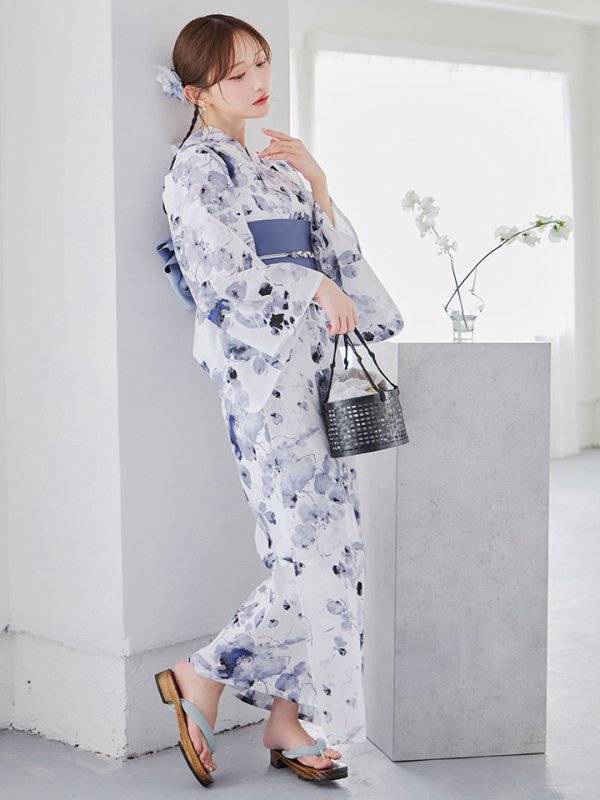 画像5: 【即日発送】水墨ニュアンスフラワー浴衣【浴衣３点セット 浴衣/帯/下駄】[YMT]
