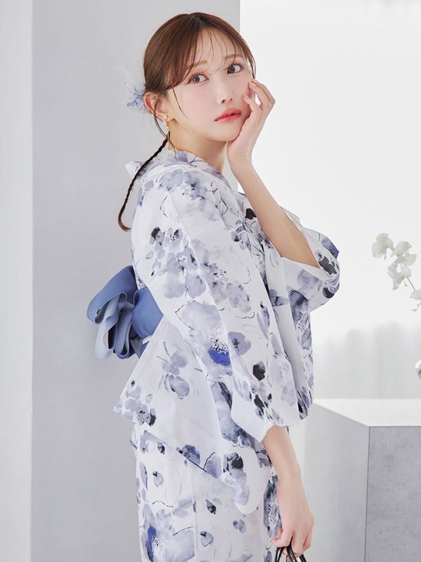 画像7: 【即日発送】水墨ニュアンスフラワー浴衣【浴衣３点セット 浴衣/帯/下駄】[YMT]