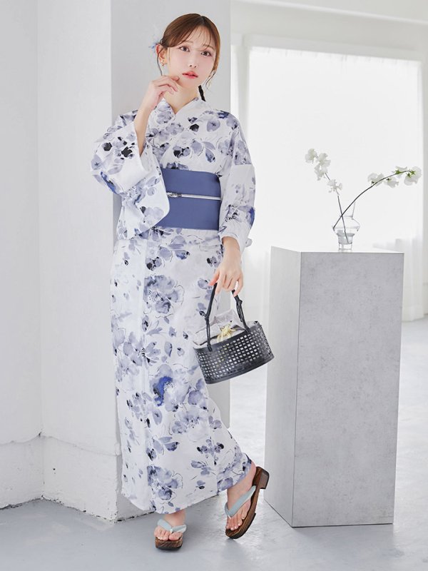 画像9: 【即日発送】水墨ニュアンスフラワー浴衣【浴衣３点セット 浴衣/帯/下駄】[YMT]