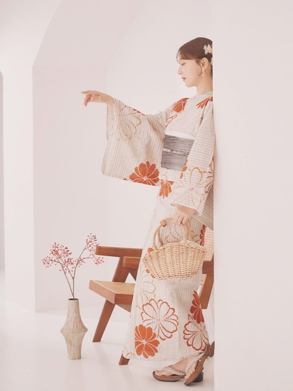 画像11: 【即日発送】ストライプ花柄浴衣【浴衣３点セット 浴衣/帯/下駄】[YMT]