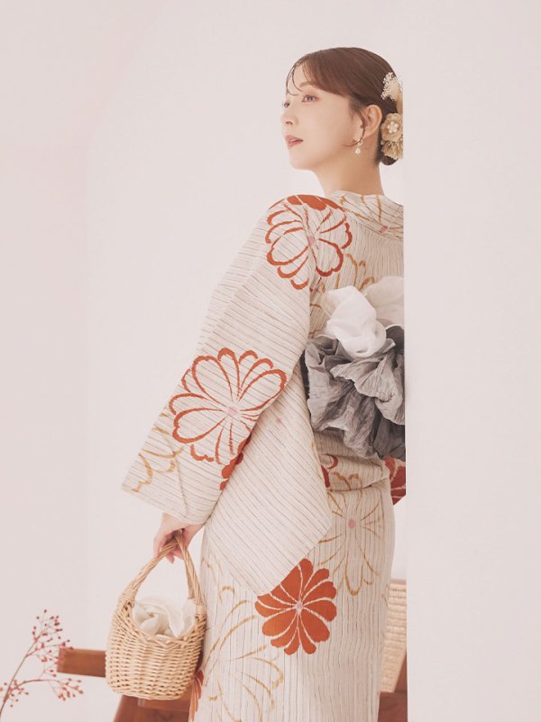 画像12: 【即日発送】ストライプ花柄浴衣【浴衣３点セット 浴衣/帯/下駄】[YMT]