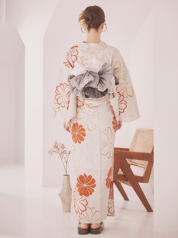 画像15: 【即日発送】ストライプ花柄浴衣【浴衣３点セット 浴衣/帯/下駄】[YMT]