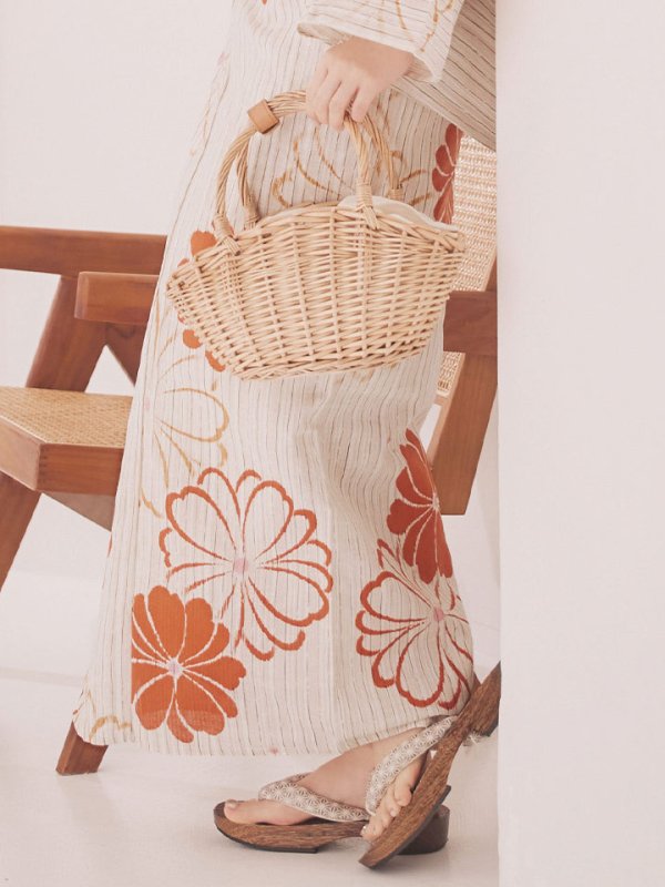 画像17: 【即日発送】ストライプ花柄浴衣【浴衣３点セット 浴衣/帯/下駄】[YMT]