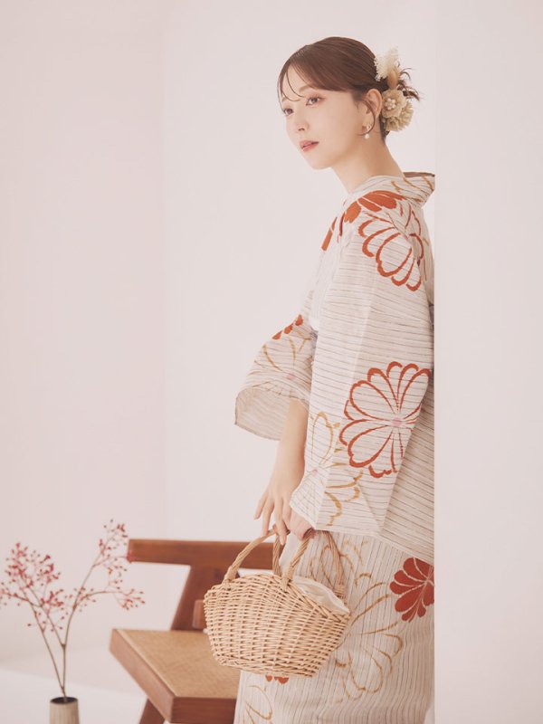 画像8: 【即日発送】ストライプ花柄浴衣【浴衣３点セット 浴衣/帯/下駄】[YMT]