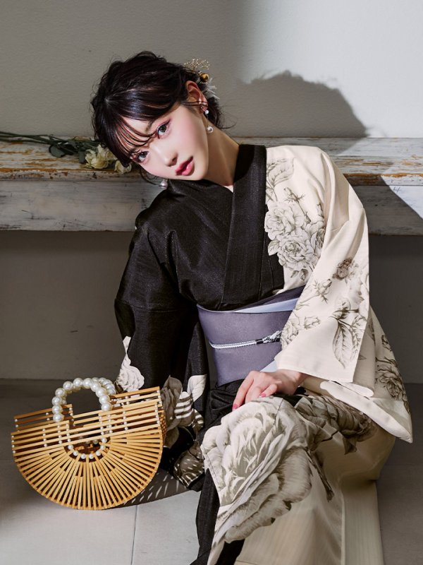 画像13: 【残りわずか！】【即日発送】【Riuコラボ】ツートンカラーローズ浴衣【浴衣３点セット 浴衣/帯/下駄】[YMT]