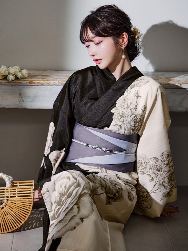 画像5: 【残りわずか！】【即日発送】【Riuコラボ】ツートンカラーローズ浴衣【浴衣３点セット 浴衣/帯/下駄】[YMT]