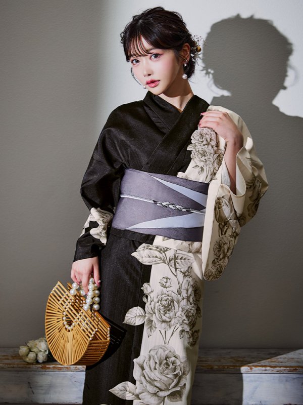 画像7: 【残りわずか！】【即日発送】【Riuコラボ】ツートンカラーローズ浴衣【浴衣３点セット 浴衣/帯/下駄】[YMT]