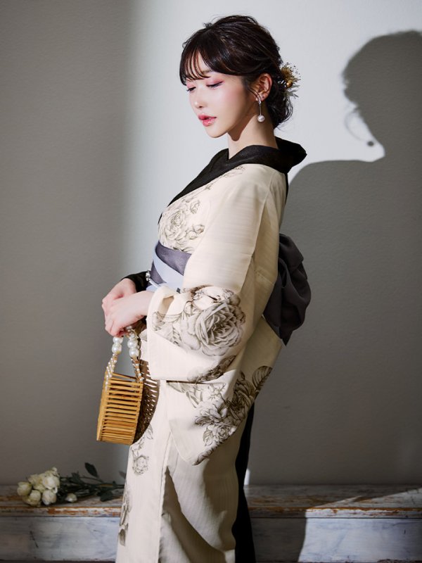 画像8: 【残りわずか！】【即日発送】【Riuコラボ】ツートンカラーローズ浴衣【浴衣３点セット 浴衣/帯/下駄】[YMT]