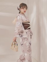 【即日発送】【浴衣】ホワイトフラワーブラウン浴衣 【浴衣３点セット 浴衣/帯/下駄】[FB02]