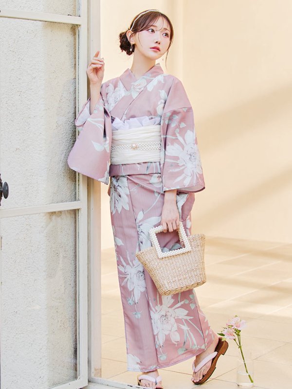 画像4: 【浴衣セール！】【即日発送】【浴衣】 大人スウィート/ピンク地フラワー浴衣 【浴衣３点セット 浴衣/帯/下駄】[YMT]