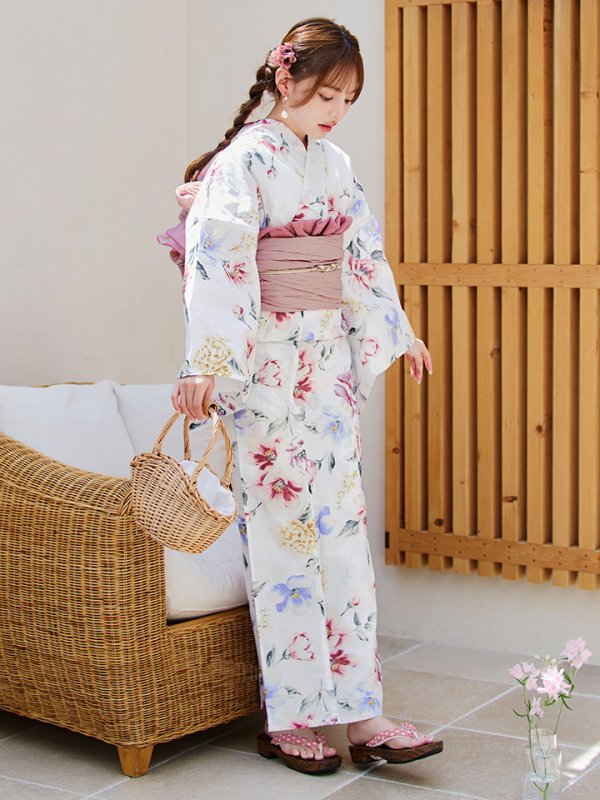 画像4: 【即日発送】【浴衣】白地×ボタニカル牡丹浴衣【浴衣３点セット 浴衣/帯/下駄】[YMT]