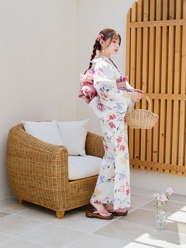 画像5: 【即日発送】【浴衣】白地×ボタニカル牡丹浴衣【浴衣３点セット 浴衣/帯/下駄】[YMT]