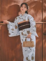 【即日発送】グレー地×マーガレット浴衣【浴衣３点セット 浴衣/帯/下駄】[FB02]