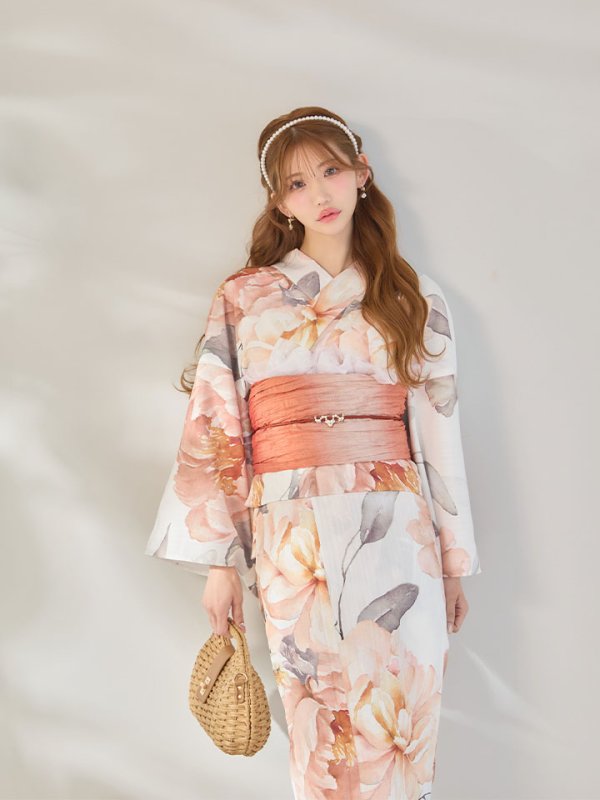 画像5: 【即日発送】アプリコットピンク牡丹浴衣【浴衣３点セット 浴衣/帯/下駄】[OF04/HC03]