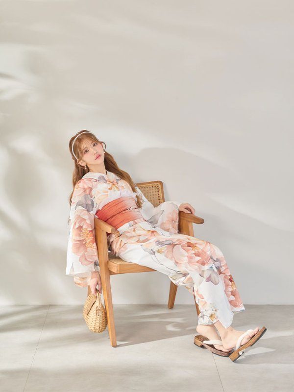 画像12: 【即日発送】アプリコットピンク牡丹浴衣【浴衣３点セット 浴衣/帯/下駄】[OF04/HC03]