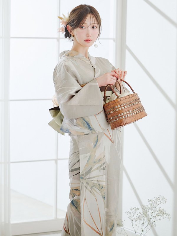 画像10: 【即日発送】ヘルシーリーフ柄ベージュ浴衣【浴衣３点セット 浴衣/帯/下駄】[YMT]