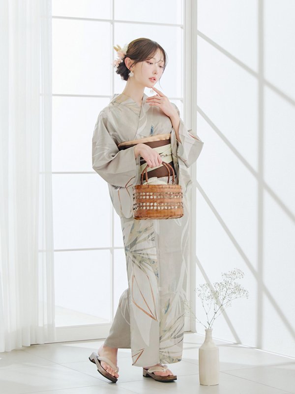 画像12: 【即日発送】ヘルシーリーフ柄ベージュ浴衣【浴衣３点セット 浴衣/帯/下駄】[YMT]