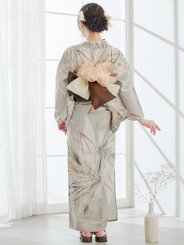 画像14: 【即日発送】ヘルシーリーフ柄ベージュ浴衣【浴衣３点セット 浴衣/帯/下駄】[YMT]