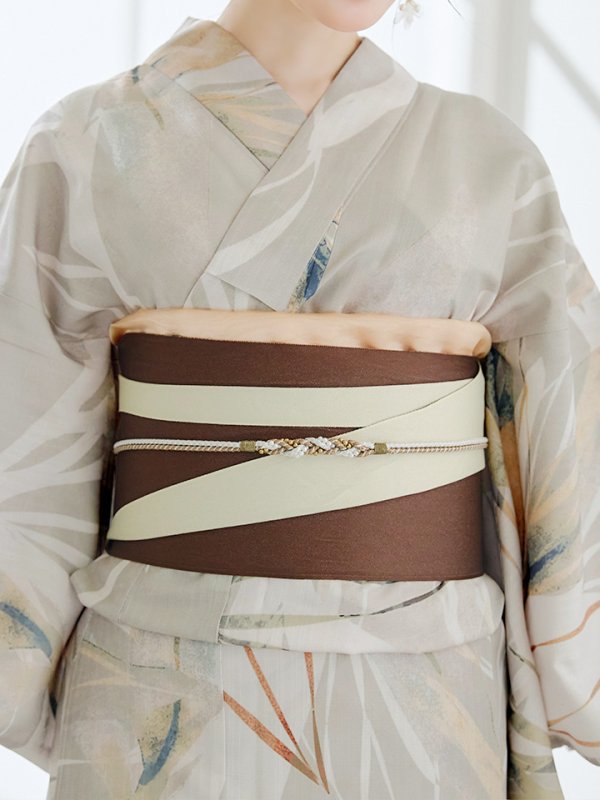 画像15: 【即日発送】ヘルシーリーフ柄ベージュ浴衣【浴衣３点セット 浴衣/帯/下駄】[YMT]