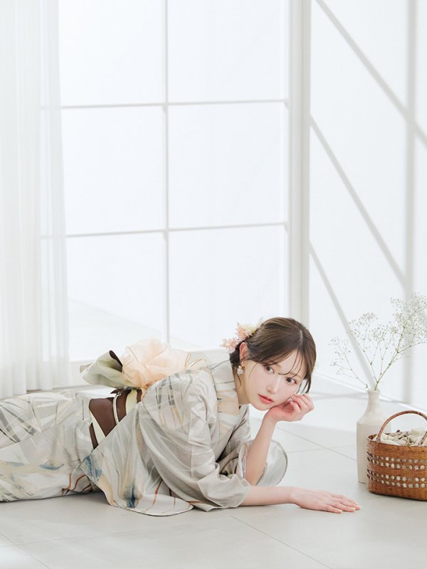 画像5: 【即日発送】ヘルシーリーフ柄ベージュ浴衣【浴衣３点セット 浴衣/帯/下駄】[YMT]